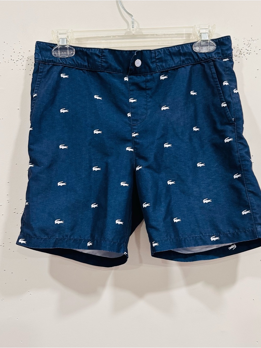 Lacoste Boys Navy Blue All-Over Crocodile Print Swim Trunks Shorts Size 12 152cm